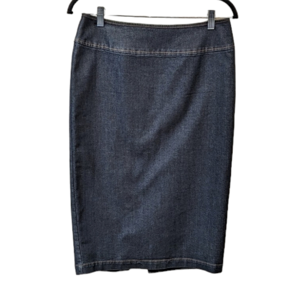 Lafayette 148 Knee Length Dark Wash Denim Pencil Skirt (4)